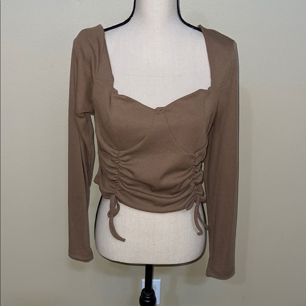 Brown Ruched Long Sleeve Top